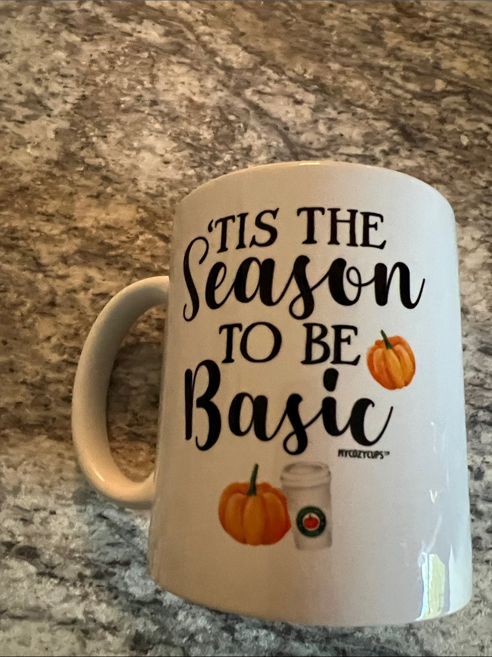 White 'Tis The Season To Be Basic' Pumpkin Ceramic Coffee 10oz Mug EUC